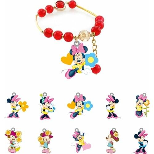 Disney Cute Minnie Play Style Red Beaded Bracelet Fashion Personality Epoxy Resin Bangle Bracelet Bracelet Charm Jewelry