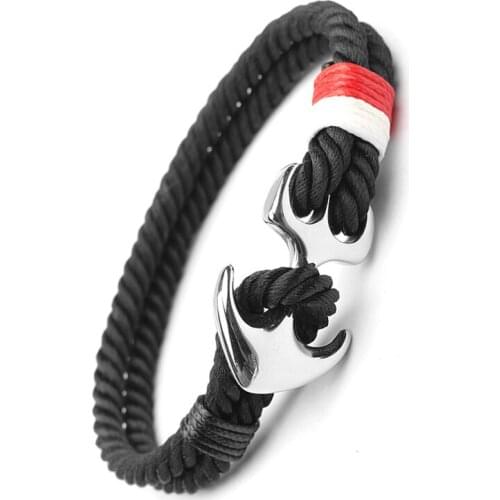 Stainless Steel Anchor-Shape Bracelets Trendy Nautical Survival Nylon Rope Chain Armband Men Women Paracord Charm Bracelet