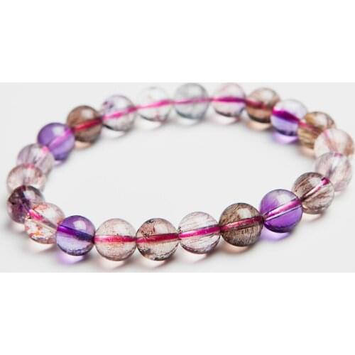 Genuine Natural Colorful Rutilated Quartz Bracelets For Women Female 8mm Super Seven Melody Stone Crystal Round Bead Bracelet