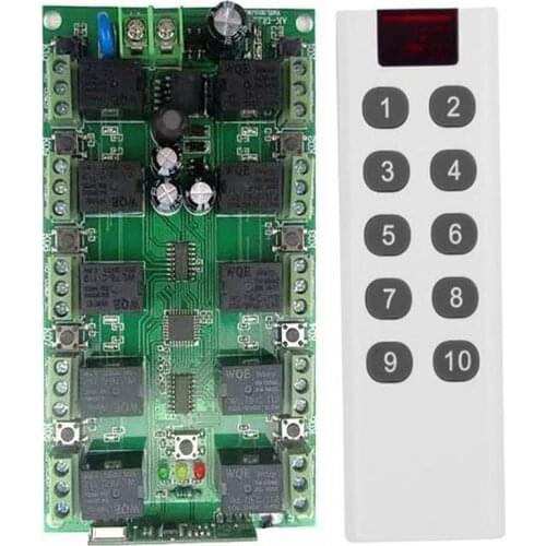 DC 12V 10CH 10 CH Independent Relay RF Wireless Remote Control Switch System, Transmitter + Receiver 10CH Relay 315/433 MHz