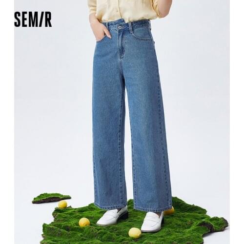 SEMIR Jeans Women Cotton Wide-Leg Trousers Asymmetrical Waist 2021 Summer New Classic Fashion Mopping Pants