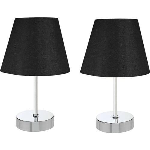Bysay Sun Metal Pedestal 2'li Lampshade Table Lamp Chrome Black