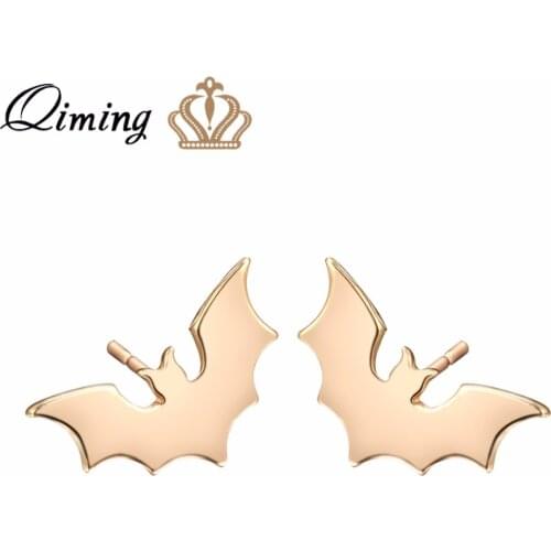 QIMING fashion Bat Small Earrings For Women Men Jewelry Gold Pendant Bat Charm Boho Earrings Girls Gift Wholesale Jewelry