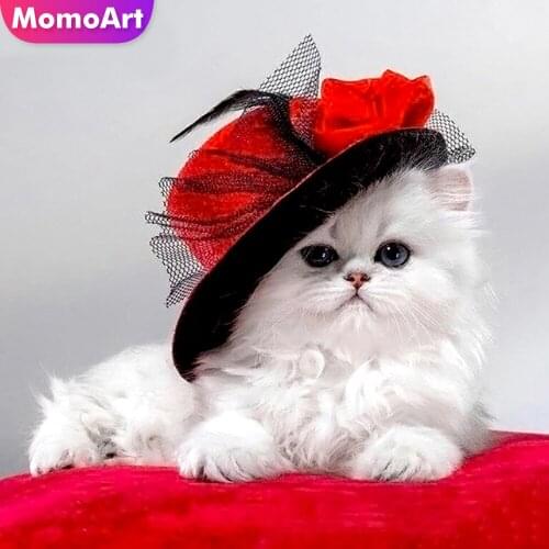 MomoArt Diamond Painting Cat Cross Stitch Rhinestone Art 5D DIY Diamond Embroidery Animal Full Square Mosaic Home Decoration