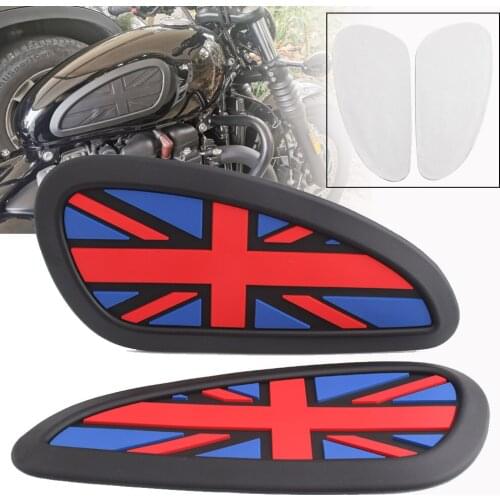 Motorcycle Universal Retro Cafe Racer Gas Fuel tank Pad Rubber Sticker Protect Knee Grip Decal Thicken Rubber w/ UK Flag Logo