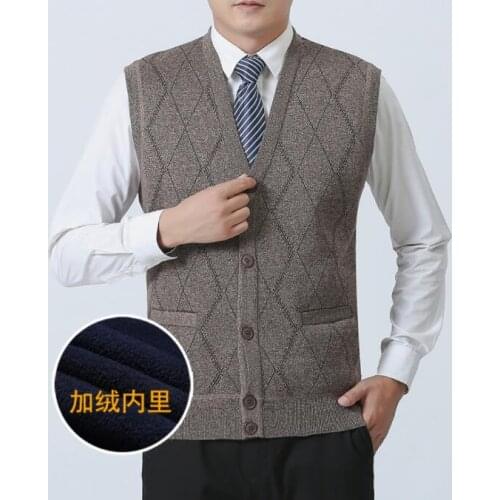 Middle-aged men vest Plus velvet warm knit cardigan clothing personality slim male sleeveless vests men clothes B325