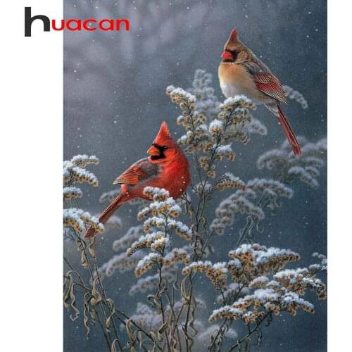 Huacan 5D Diamond Mosaic Bird Winter DIY Diamond Painting Animals Cross Embroidery Kit Picture Of Rhinestones Home Decor