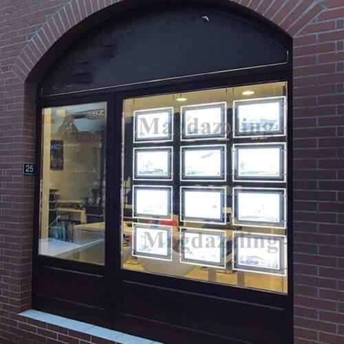 Led Window Display Acrylic Back-lit Poster Frame Estate Agency Window Hanging Kits Single Side Light Box 12PCS/lot