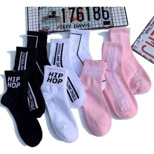 New Simple Ins Street Short Crew Fashion Hip Hop Hiphop Line Lines Figure Letter Letters Black White Light Baby Soft Pinky Pink