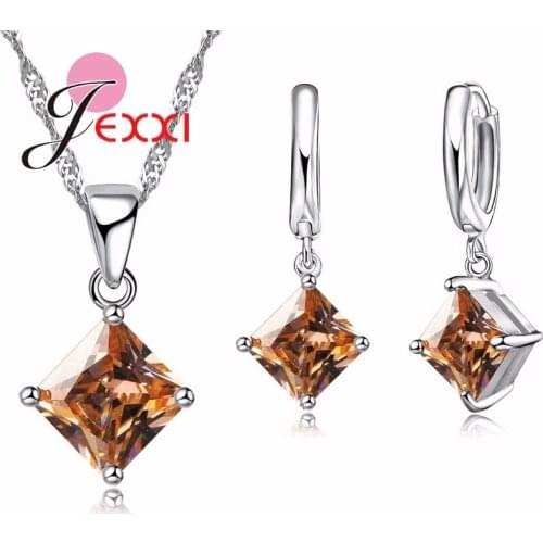 New Classic Geometric Square Statement Necklace Earring Sets 925 Serling Silver Drop Earrings for Women Brincos