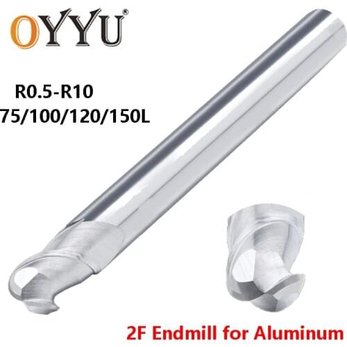OYYU Lengthened 2 Flute Ball Nose End Mills Aluminum Solid Carbide for Milling Cutter Tungsten Steel Router Bit 75/100/120/150L