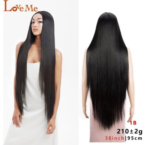 LOVE ME 38 Inch Silk Straight Synthetic Wig Long Super Long Straight Black Color Fake Hair Cosplay Wigs For Black Women