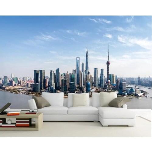 Custom mural 3d photo wallpaper Modern minimalist seaside Shanghai city high-rise building decor room wallpaper for walls 3 d