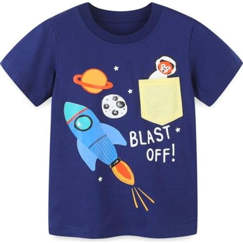 Jumping Meters Kids Pockets T shirts For Boys Girls Cotton Clothes Space Print Hot Selling Baby Tees Tops