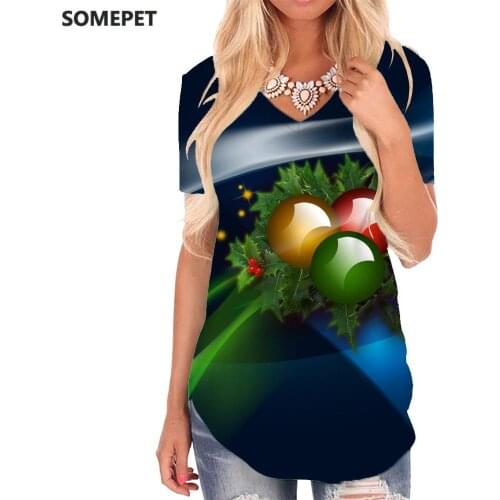 SOMEPET Christmas T Shirt Women Abstract V-neck Tshirt Decorate Tshirts Printed Party Funny T shirts Womens Clothing Fashion