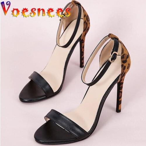 Patent Leather Leopard Women Shoes Ankle Strap Sandals Comfortable Thin Heel Peep Toe Cover Heel One Word Nightclub High Heels