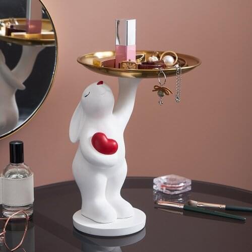 Modern Creative Rabbit Resin Animal Statue Metal Storage Tray Art Home decoration accessories Living Room Desktop