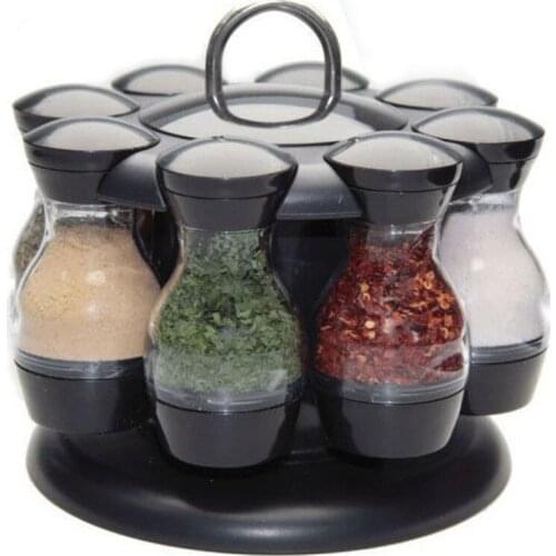 Creative 360 Rotating Spice Jars Set Cruet Condiment Bottle Salt and Pepper Shakers Holder Kitchen Storage Rack Cooking Tools