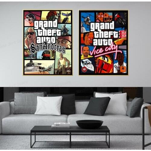 GTA 5 San Andreas Vice City Vintage Canvas Art Print Painting Poster Wall Pictures For Room Home Decoration Wall Decor