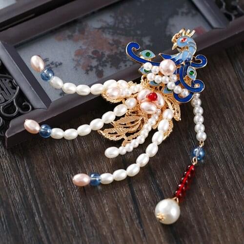 Vintage Gold Wedding Hair Accessories Phoenix Pearls Hairgrips Crystal Tiaras Headpiece Chinese Style Bridal Hair Jewelry