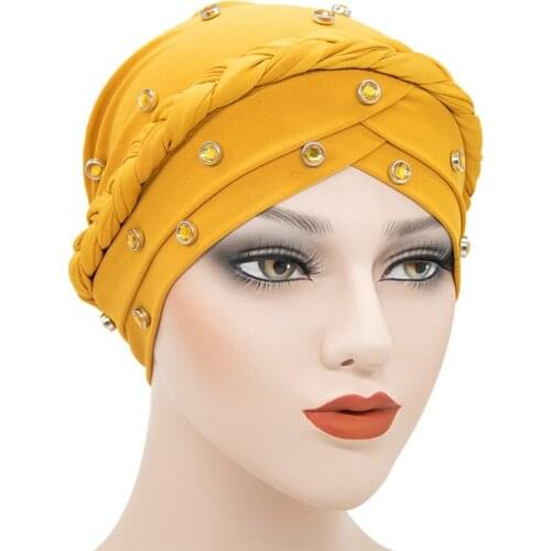 High-end Braid Hijab Caps Beaded Muslim Turban Cap Forehead Crosses Inner Hijabs Elegant Women Headscarf Bonnet Caps For Scarf