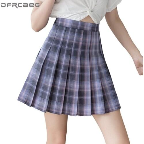 Purple Plaid Print Mini Pleated Skirt Women 2021 Summer High Waist Japanese Short Skirts Casual Saias Faldas