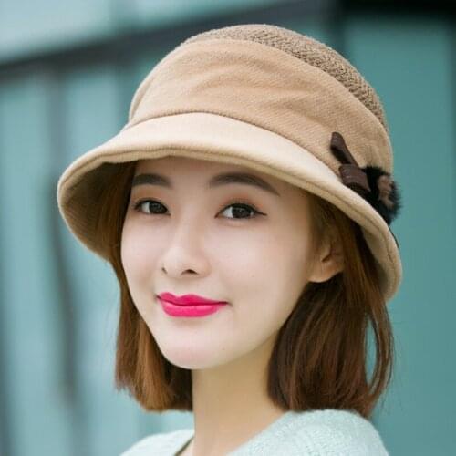 H7711 Women Warm Bucket Hat Autumn Winter Korean Fashion Fisherman Basin Cap Lady Outdoor Shopping Bowknot Casual Knitting Hats