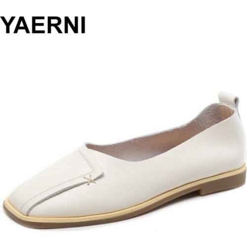 YAERNIFashion new women flat shoes Ballet casual leather shoes fashion wear-resistant genuine leather shallow mouth shoes women