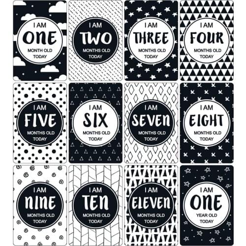 New 12 Pcs Month Card Baby Monthly Newborn Milestone Photo Sharing Cards Gift Set Funny Cartoon Photography Photo Cards Stickers