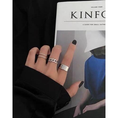 Hiphop/Rock Metal Geometry Circular Punk Rings Set Opening Index Finger Accessories Buckle Joint Tail Ring for Women Jewelry