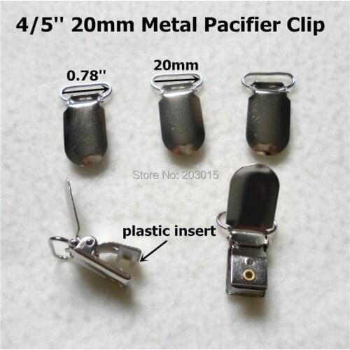 200pcs/lot 4/5'' 20mm lead free metal suspenders soothers holder clips for baby dummy pacifier Chain