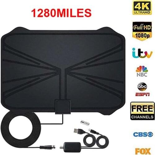 2022 Indoor 4K Digital HDTV Aerial 1280 Miles 28db High Gain Black Ultra-thin HD TV Antenna With Amplifier