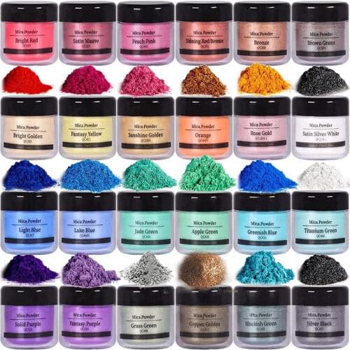 24Colors Natural Mica Powder Handmade Soap Making Glitter Pearl Powder Epoxy Resin Pigment for Nail Art/Eyeshadow DIY/ Lip Gloss