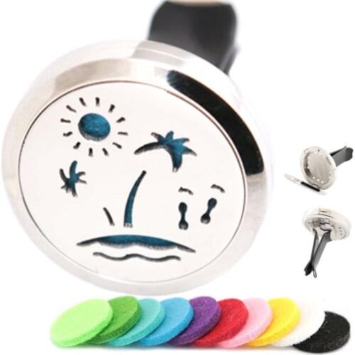 30mm Diffuser 316 Stainless Steel Necklac Pendant Car Aroma Essential Oil Car Diffuser Travel Beach Locket Free 10Pcs Pads