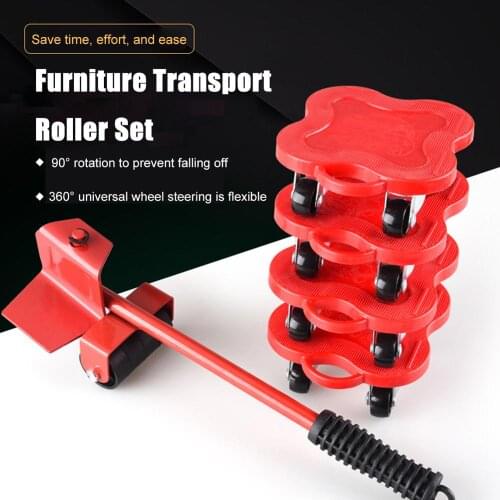 5pcs Furniture Lifting Moving Tool Movers Wheel Furniture Lifter Sliders Bar Set Wheel Bar Mover Device Max Up