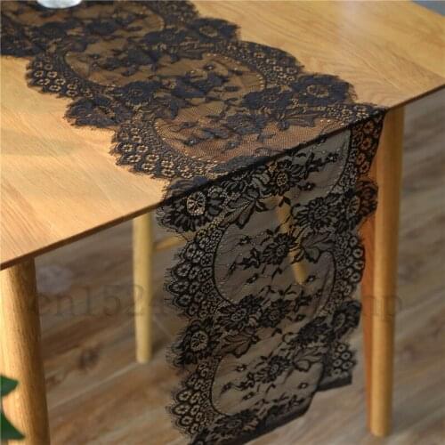 White/black Lace Table Runner 35X300CM Boho Wedding Table Decoration Floral Table Cover Vintage Look Birthday Party Supplies