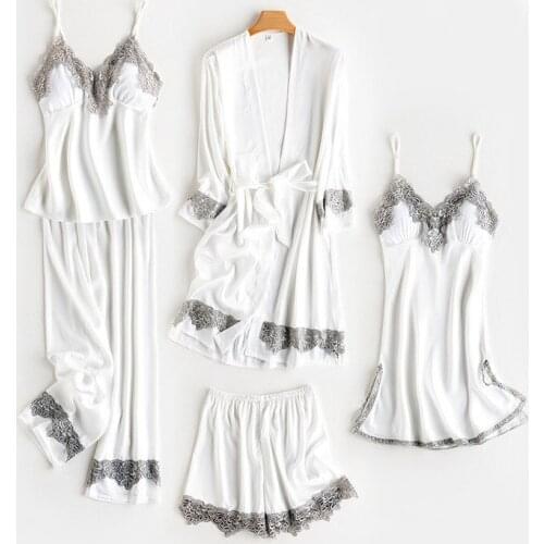 Women Robe Kimono Faux Silk Bathrobe Gown Sexy Sleepwear Nightwear With Lace Satin Bridal Wedding Gift Intimate Lingerie