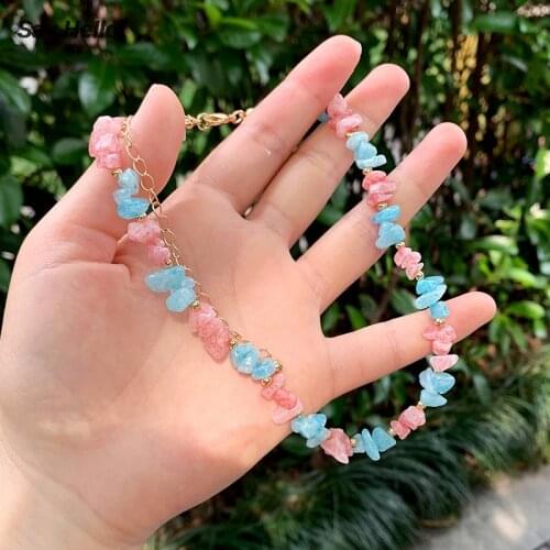 SAY HELLO Bohomian Natural Stones Alabaster Gravel Necklaces for Women Trendy Small Shingles Colorful Chokers Jewelry Gift K3462