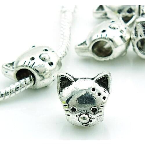 JINGLANG 20pc/Lot Fashion Silver Plated Alloy Cat Shape Beads European Charm DIY Bracelets & Bangles Jewelry Findings