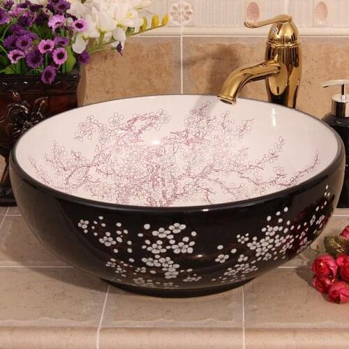 China Vintage Style Ceramic Art Basin Sinks Counter Top Wash Basin Bathroom Vessel Sinks vanities ceramic countertop wash basin