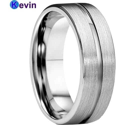 Classic Ring Men Women Tungsten Carbide Ring Flat Band With Center Grooved And Brushed Finish 6MM 8MM Available
