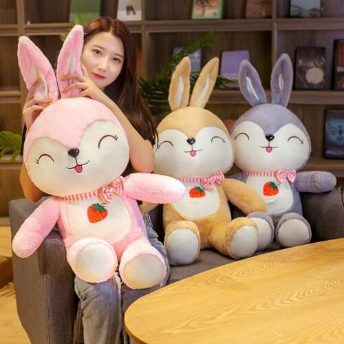 Strawberry Rabbit Cartoon Soft Stuffed Plush Toys Long-eared Bunny Animals Birthday Gifts for Children Baby Accompany Sleep Toy