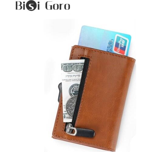 BISI GORO RFID Blocking Card Wallet Smart Wallet Vintage PU Leather Coin Purses Magnetic Closing Card Holder Casual Money Bag
