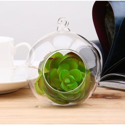 New 8cm Clear Glass Round 1 Hole Flower Stand Pot Plant Hanging Hydroponics for Home Office Wedding Decoration