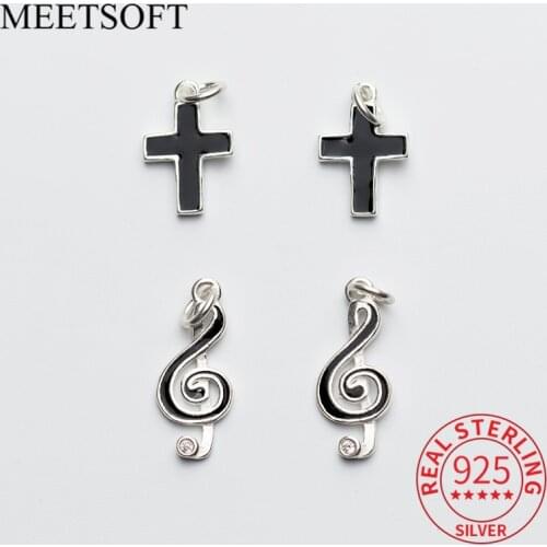 MEETSOFT Romantic Sterling Silver Crosses and Music notes Zircon Charms for DIY Handmade Jewelry Necklace Decoration Accessory