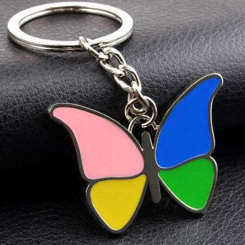 Cute Girls New Enamel Butterfly Keychain Women Silver Color Metal Animal Key Chains Jewelry Bag Car Trinket Wedding Party Gifts
