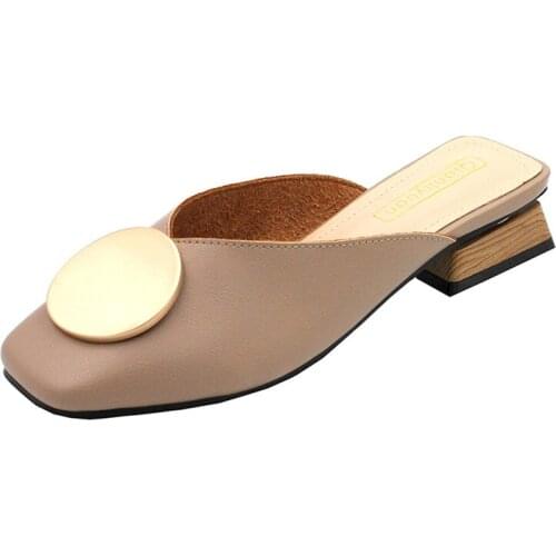 2021 Brand Designer Women Slippers Slip On Mules Flat Heel Casual Shoes British Buckle Slides Wooden Block Heels Summer Footwear