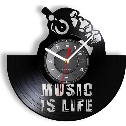 Music Is Life Inspired Vinyl Record Wall Clock Gorilla With Headphone Animal Vintage Illuminated Wall Watch Music Studio Decor