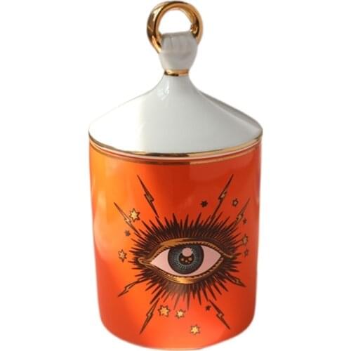 Desktop Debris Storage Jar with Lid Starry Big Eye Brush Pen Storage Holder Makeup Cotton Swab Storage Box Ceramic Craft Decor