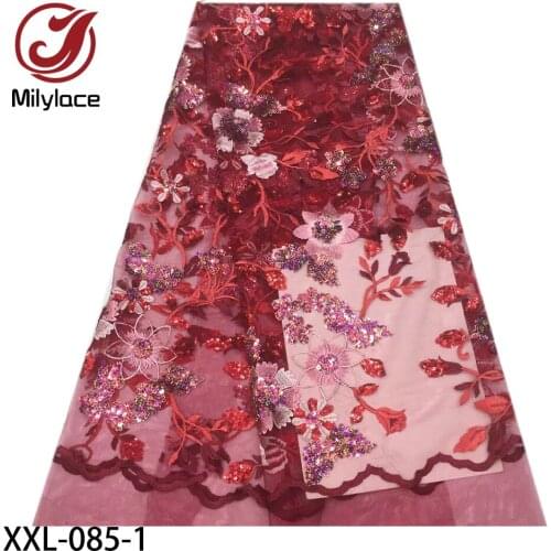 Delicate 3D Flower Embroidery Net Lace Fabric with Shiny Sequins 5 Yards French Tulle Lace Fabric for Party Wedding XXL-085